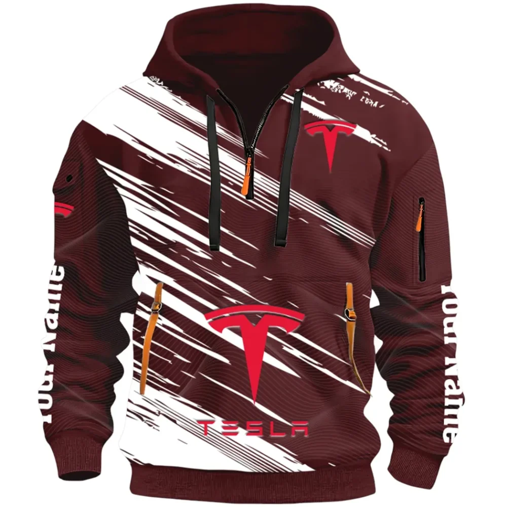 High-Tech Auto Hoodie Half Zip 3D, Rugged Casual Fit Hoodie CAR514 - Dark Red - Image 2