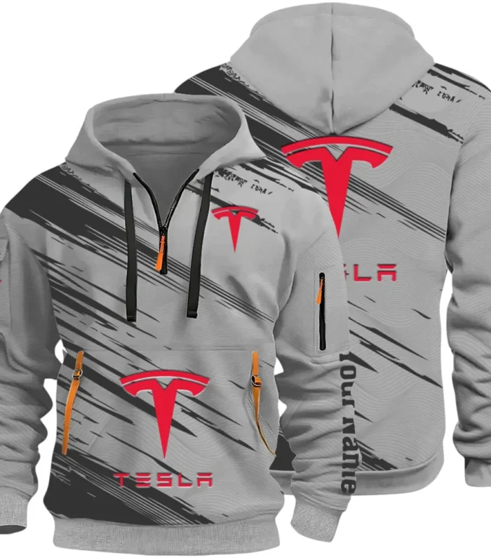 High-Tech Auto Hoodie Half Zip 3D, Rugged Casual Fit Hoodie CAR514 - Gray