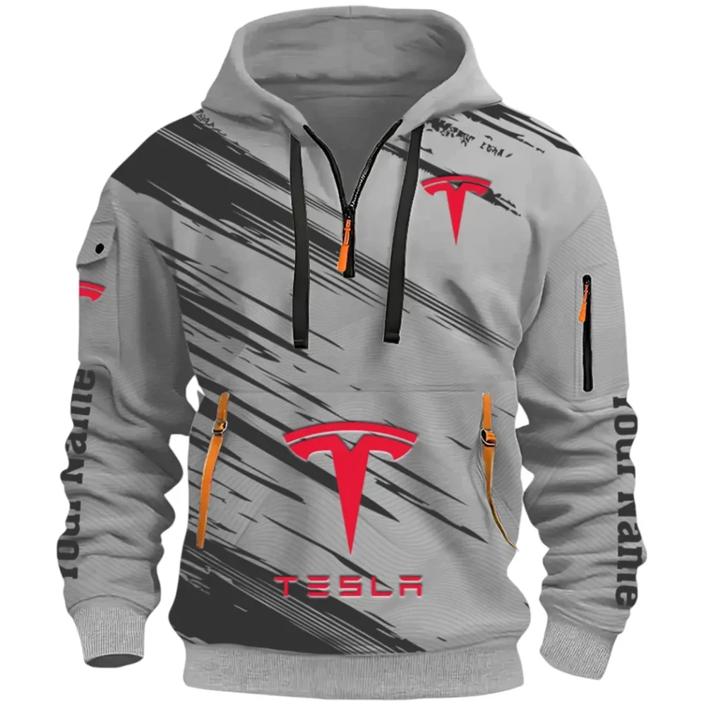 High-Tech Auto Hoodie Half Zip 3D, Rugged Casual Fit Hoodie CAR514 - Gray - Image 2