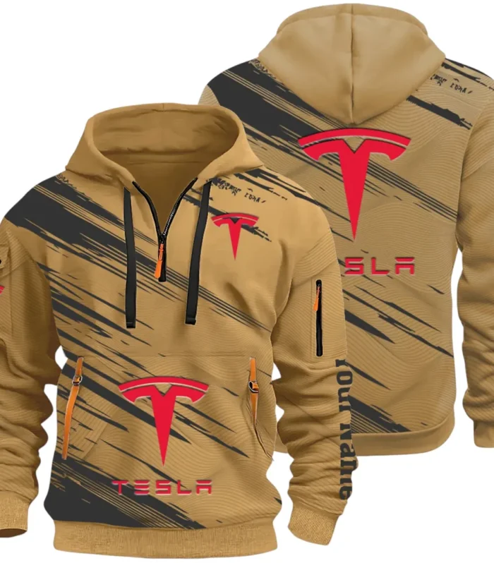 High-Tech Auto Hoodie Half Zip 3D, Rugged Casual Fit Hoodie CAR514 - Khaki