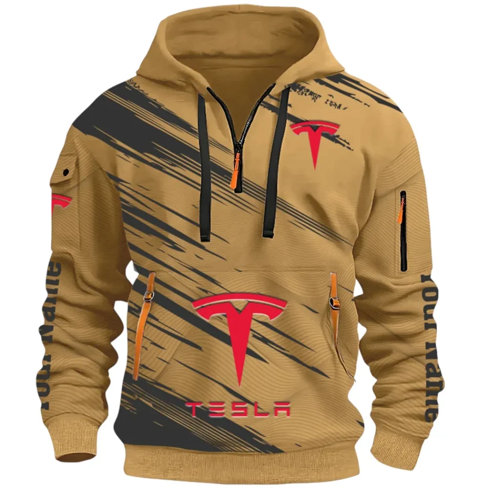 High-Tech Auto Hoodie Half Zip 3D, Rugged Casual Fit Hoodie CAR514 - Khaki - Image 2