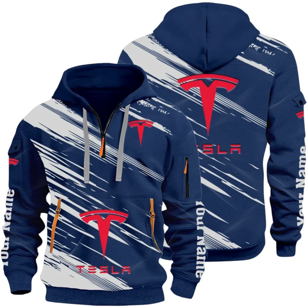 High-Tech Auto Hoodie Half Zip 3D, Rugged Casual Fit Hoodie CAR514 - Navy