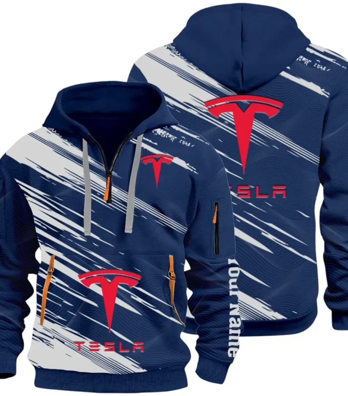 High-Tech Auto Hoodie Half Zip 3D, Rugged Casual Fit Hoodie CAR514 - Navy