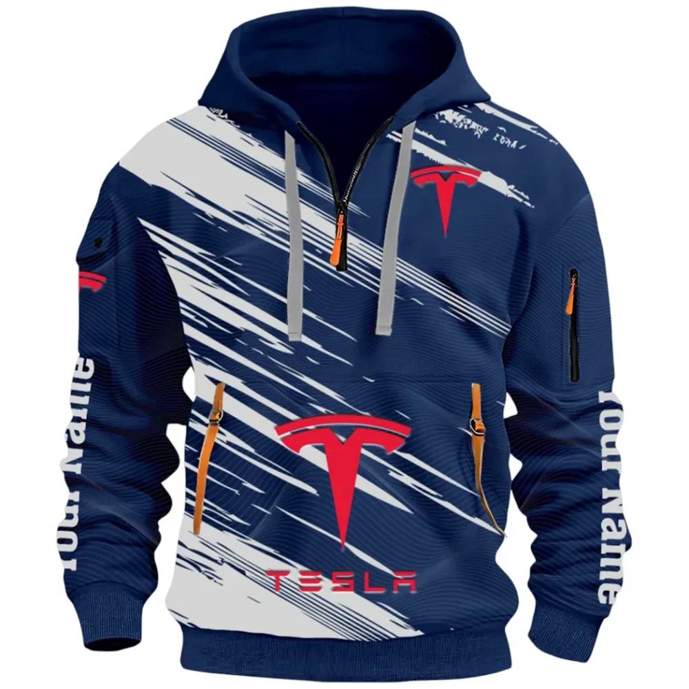 High-Tech Auto Hoodie Half Zip 3D, Rugged Casual Fit Hoodie CAR514 - Navy - Image 2