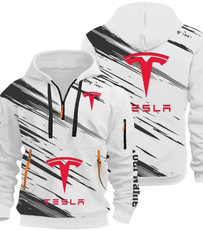 High-Tech Auto Hoodie Half Zip 3D, Rugged Casual Fit Hoodie CAR514 - White