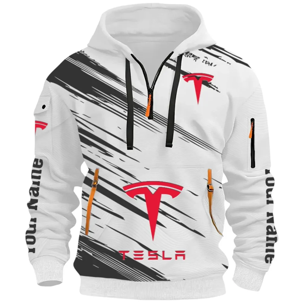 High-Tech Auto Hoodie Half Zip 3D, Rugged Casual Fit Hoodie CAR514 - White - Image 2