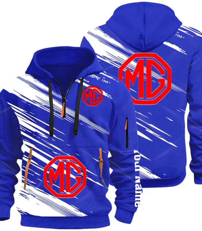 Compact Roadster Hoodie Half Zip 3D, Adventure-Ready Streetwear CAR514 - Blue