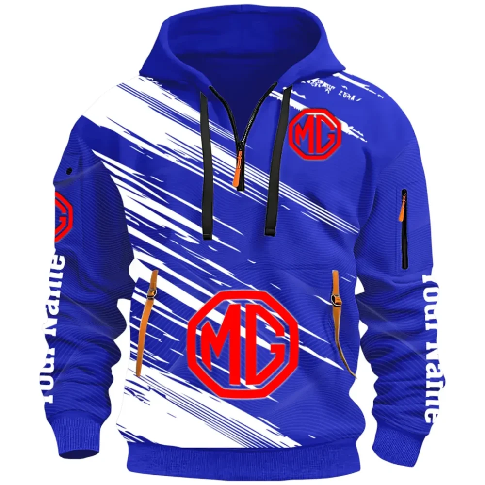 Compact Roadster Hoodie Half Zip 3D, Adventure-Ready Streetwear CAR514 - Blue - Image 2