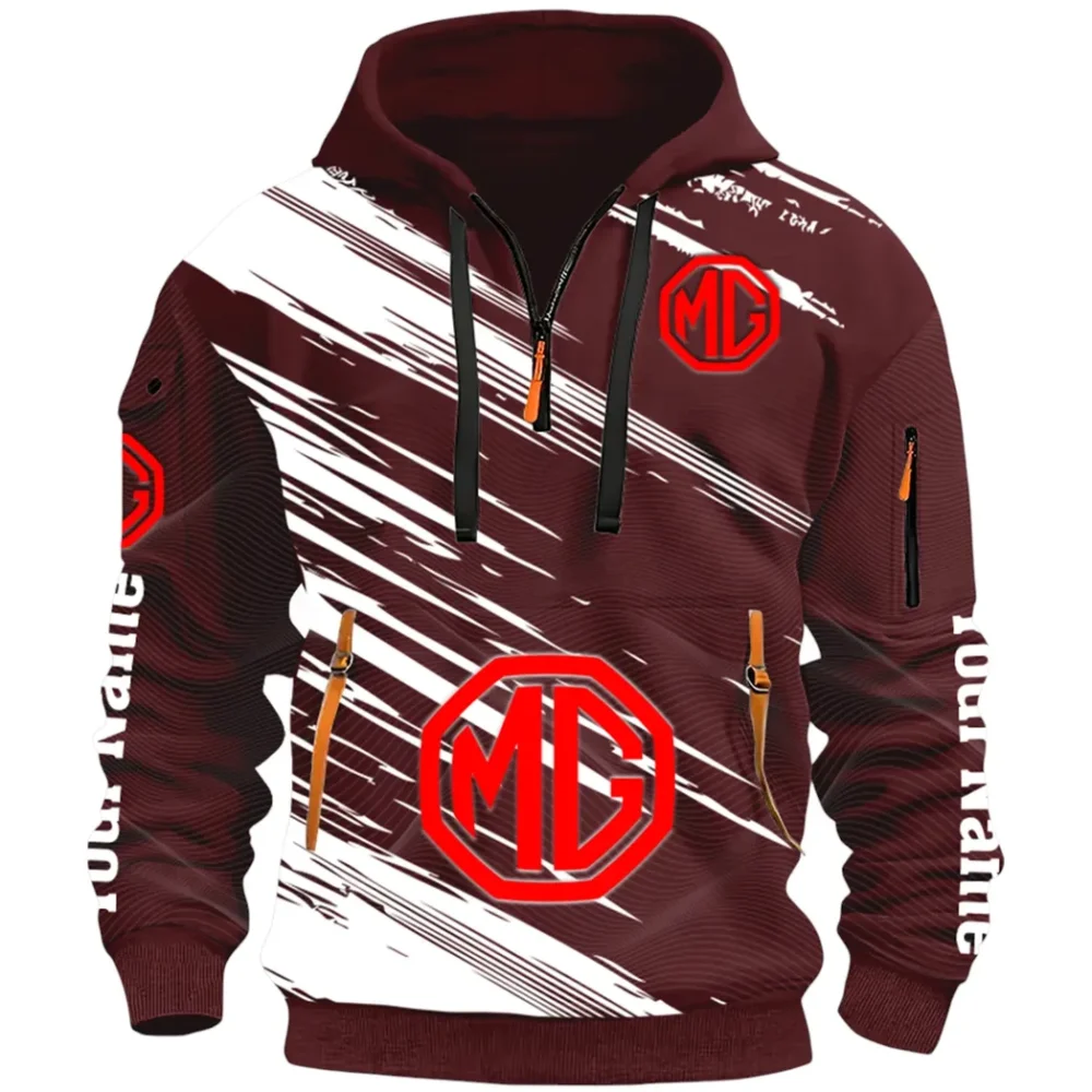 Compact Roadster Hoodie Half Zip 3D, Adventure-Ready Streetwear CAR514 - Dark Red - Image 2
