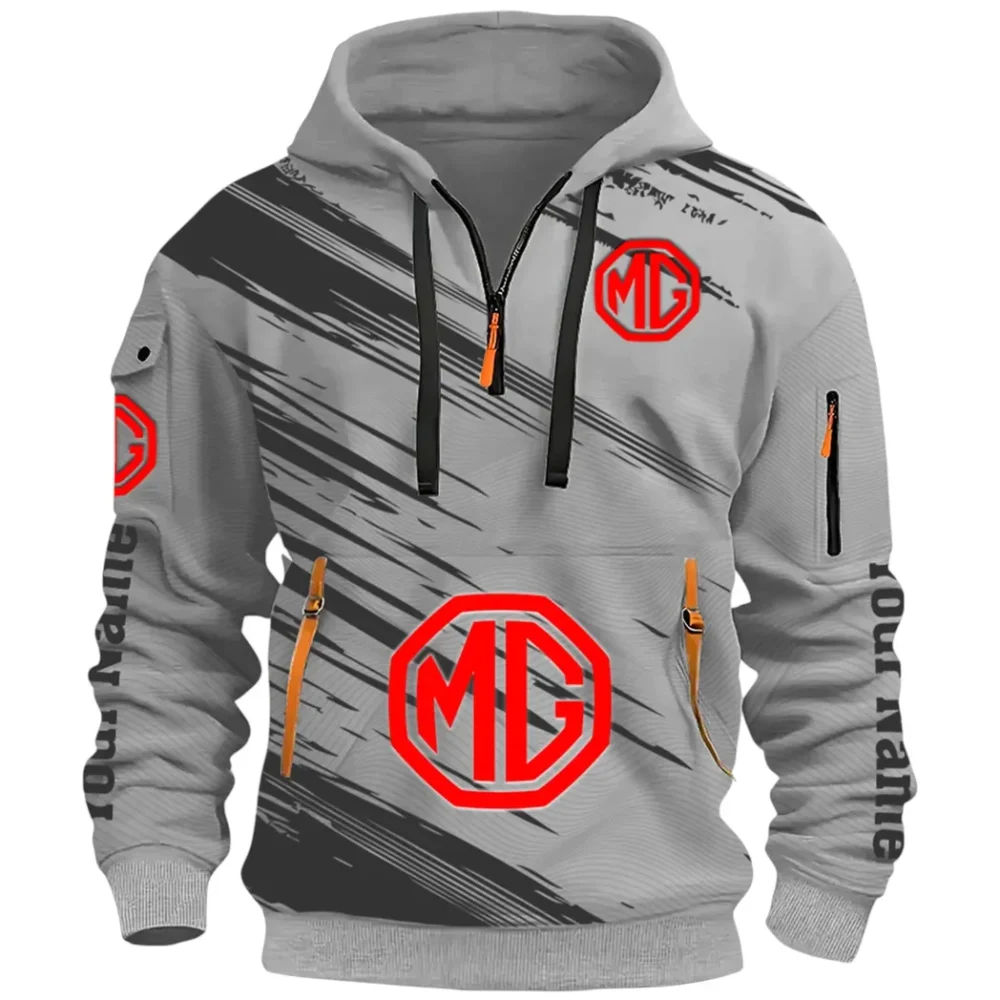 Compact Roadster Hoodie Half Zip 3D, Adventure-Ready Streetwear CAR514 - Gray - Image 2
