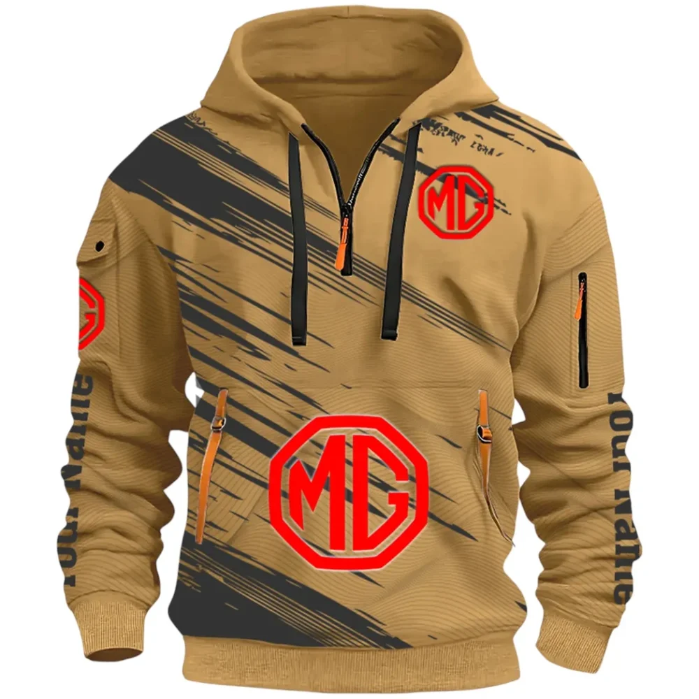 Compact Roadster Hoodie Half Zip 3D, Adventure-Ready Streetwear CAR514 - Khaki - Image 2