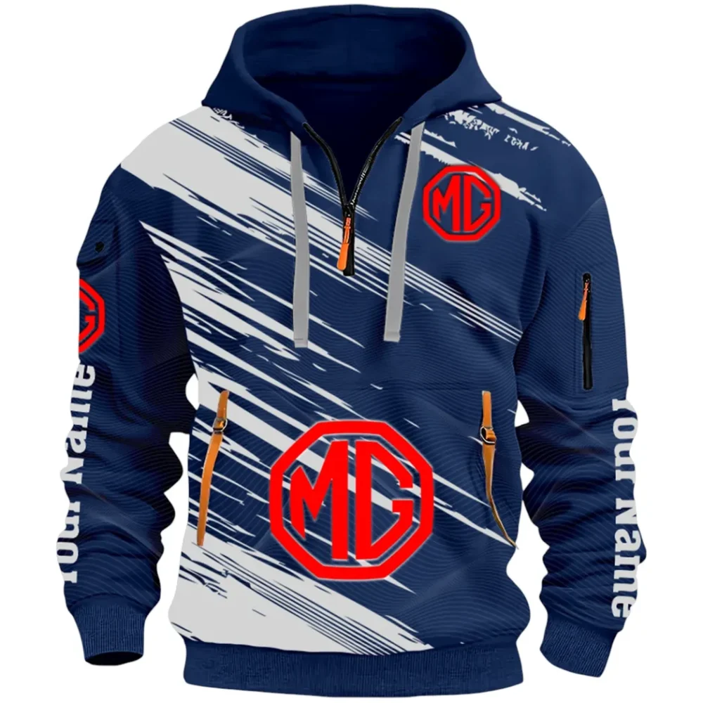 Compact Roadster Hoodie Half Zip 3D, Adventure-Ready Streetwear CAR514 - Navy - Image 2