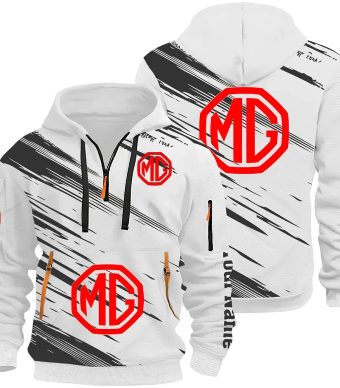 Compact Roadster Hoodie Half Zip 3D, Adventure-Ready Streetwear CAR514 - White