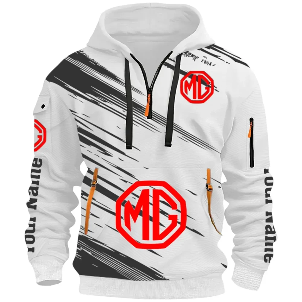 Compact Roadster Hoodie Half Zip 3D, Adventure-Ready Streetwear CAR514 - White - Image 2